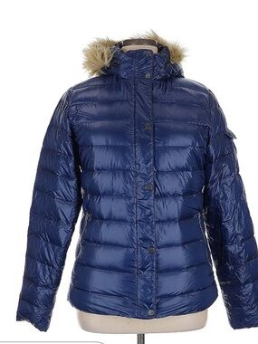 Marmot Women's Navy Blue Puffer Jacket with Faux-Fur Trimmed Hood